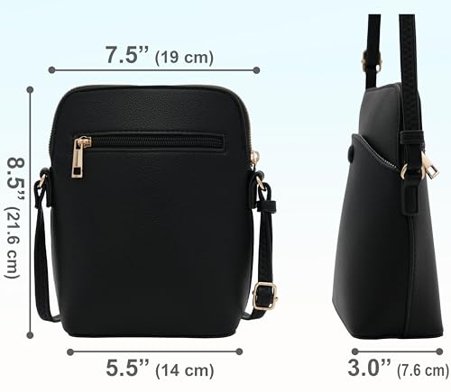 Solene Small Crossbody Bag with Gold Hardware, Mini Shoulder Purse with Adjustable Strap - color: Black