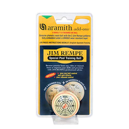 Aramith Jim Rempe Training Cue Ball 2-1/4" Regulation Size Billiard Pool Ball with Instruction Manual Learn to Play Better