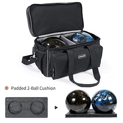 Mangrove 2 Ball Bowling Bag - Double Bowling Ball Bag with Dual Padded Holder & Mutiple Pockets - Fits Shoes Up to Mens Size 16 and Accessories