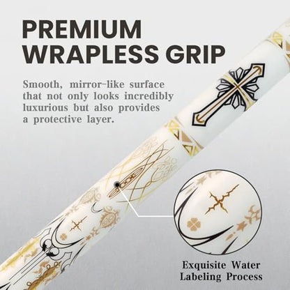 Cuefessnuance 58" Carbon Fiber Pool Cue, Low Deflection | Gothic pattern design, black, 100% carbon fiber shaft, pro taper, 11.8mm pigskin tip, 3/8-8 stainless steel joint - color: White
