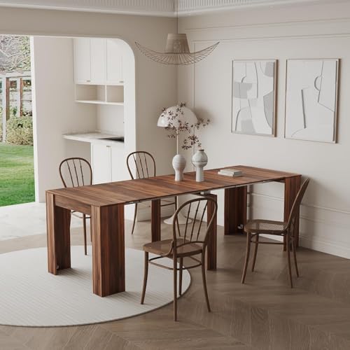 20"-118" Extendable Dining Table for 2-12 People, Modern Modular Extension Table, Space-Saving Extra Long Folding Dining Table, Multifunctional Conference Meeting Table, Walnut - color: Walnut, style: 20" - 118.5" (2-12 People)
