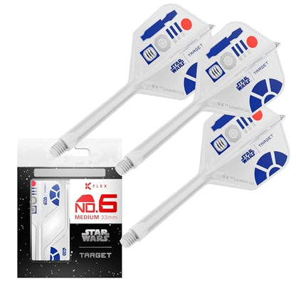 Target Darts Star Wars R2-D2 K Flex Integrated Dart Flights & Shafts | R2D2 Pack of 3 K-Flex, No.2 & No.6 | Short, Intermediate & Medium Disney Kflex Accessories - size: Medium (33mm), style: No.6