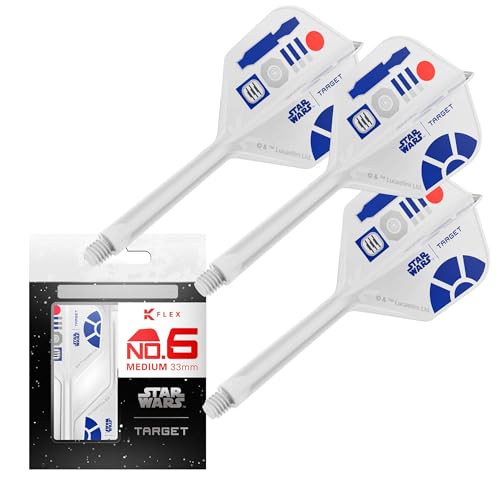 Target Darts Star Wars R2-D2 K Flex Integrated Dart Flights & Shafts | R2D2 Pack of 3 K-Flex, No.2 & No.6 | Short, Intermediate & Medium Disney Kflex Accessories - size: Medium (33mm), style: No.6