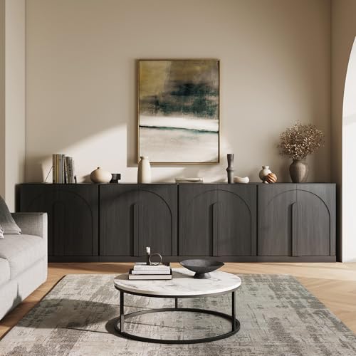 BELLEZE 2 Tier Bookshelf with Arched Wood Door, Set of 4 Modern Display Bookcase Shelf with Storage and Adjustable Shelves, 126" Wood Bookshelves for Living Room Office Entryway (Ebony) - color: Bijou Ebony B, size: 4
