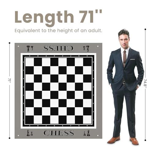 ELONGDI Giant Outdoor Chess Set Oversized Plastic Chess Pieces with Bases Lightweight 71" Chess Mat Floor Games for Kids and Adults - 9.8 Inches Tall King & Storage Bins with Lids