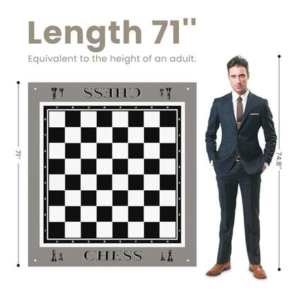 ELONGDI Giant Outdoor Chess Set Oversized Plastic Chess Pieces with Bases Lightweight 71" Chess Mat Floor Games for Kids and Adults - 9.8 Inches Tall King & Storage Bins with Lids