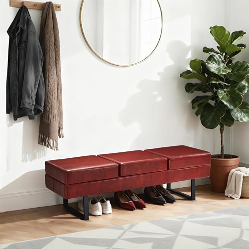 BarberPub Waiting Room Chairs, Heavy Duty Office Guest Reception Bench, Faux Leather Upholstered Lobby Chairs for Salon, Conference Room 7008 (Burgundy) - color: Burgundy