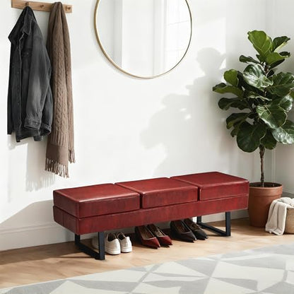 BarberPub Waiting Room Chairs, Heavy Duty Office Guest Reception Bench, Faux Leather Upholstered Lobby Chairs for Salon, Conference Room 7008 (Burgundy) - color: Burgundy