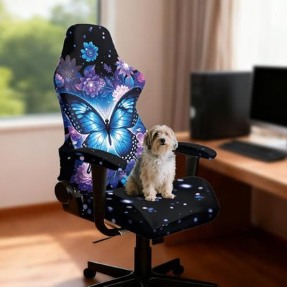 Suobstales Butterfly Daisy Pattern Ergonomic Office Computer Game Chair Slipcovers with Armrest Cover, Stretchy Polyester Covers for Reclining Racing Gaming Chair - color: Butterfly Daisy