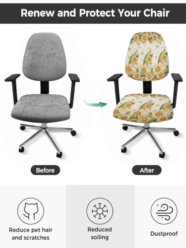 Savannan Office Chair Cover, Fall Gnome Watercolor Sunflower Protective Stretch Elastic Universal Cover for Desk Task Chair,Computer Rotating Chair 1 Pcs Green Leaves Retro Linen