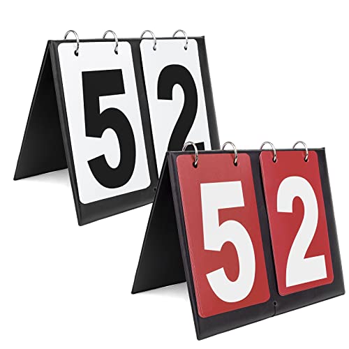 GOGO 2 Sets Portable Tabletop Sports Scoreboards Scorekeeper 00-99 - color: Black Number + Red Card