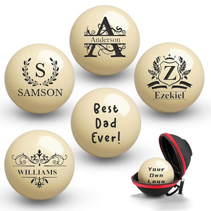 Personalized Billiards Cue Ball with Pouch, Engrave Text or Logo, Custom Monogram 57mm Cue Ball, Birthday Gifts for Dad, Husband, Billiards Player, Billiards Lover, Wedding Father's Day Gifts