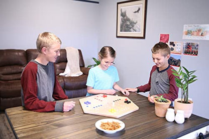 Wahoo Wooden Marble Game Board Set - Large 24" Wide - Solid Oak Wood - Double-Sided - with Large 22mm Marbles and Dice Included