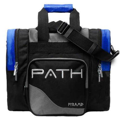 Pyramid Path Pro Deluxe Single Bowling Ball Tote - Holds One Ball, One Pair Shoes Up to Mens 15 - color: Silver/Royal Blue