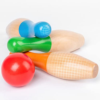 Gazaar Lawn Bowling Games Wooden Backyard Yard Game Set with 10 Pins 3 Balls and Mesh Bag for Kids Adults Indoor Outdoor Fun Family Activity Fun Sports Games