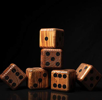 Yardzee Yard Dice Set with 8 player dry erase score sheet - 6 Giant Wood Lawn Dice - Great Backyard Game
