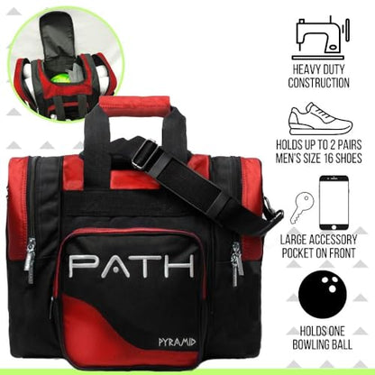 Pyramid Path Pro Deluxe Single Bowling Ball Tote - Holds One Ball, One Pair Shoes Up to Mens 15 - color: Red