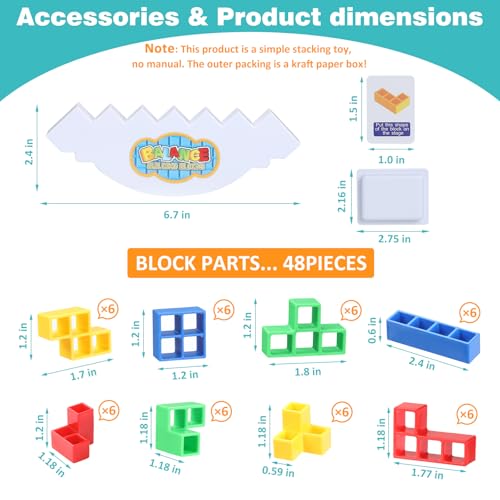 Rachan 48 Tetra Tower Balance Stacking Blocks Game, Fun Balance Board Game Building Blocks, Educational Gift for Kids - color: 48 Multicolor