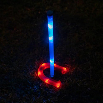 YARDCANDY After Dark Illuminated Horseshoes - Complete with 2 Weighted Blue LED Horseshoes, 2 Weighted Red LED Horseshoes and 2 LED Stakes. Perfect for Play Both Day or Night.