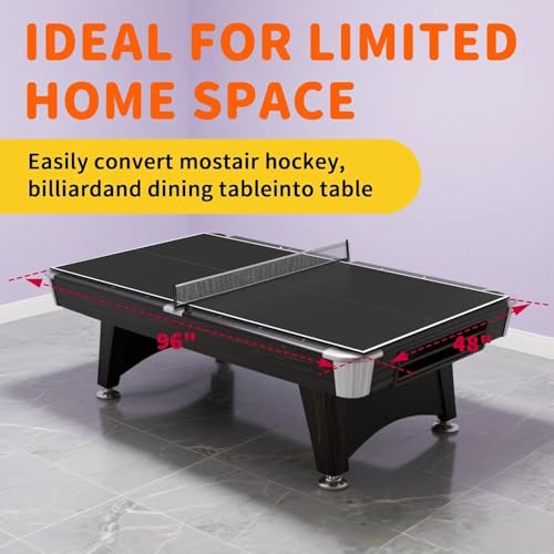 8X4 FT Ping Pong Table Top, Foldable Table Tennis Table for Billiard and Pool Tables, Indoor Table Tennis Conversion Top with Net & Premium Foam Padding - Perfect for Family Game Rooms - color: Black