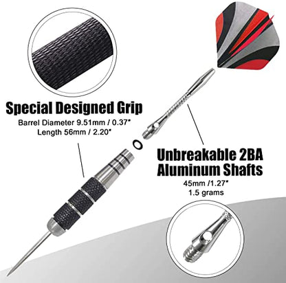 WINSDART Darts Metal Tip Set Professional Metal Darts for Dartboard Steel Tip Darts with Nonslip Iron Barrel Aluminum Dart Shafts,Extra Flights,Dart Sharpener,Gift Box - style: Solid Laser Darts Set