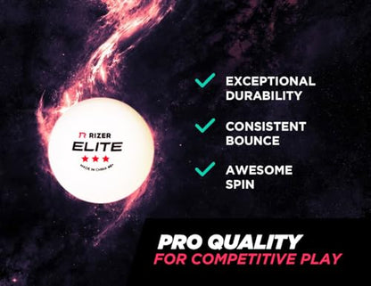 RIZER Elite Ping Pong Balls - 3-Star Table Tennis Balls (12 White Balls) | High-Performance 40+ ABS Training Balls | Elite Durability for Indoor/Outdoor Games