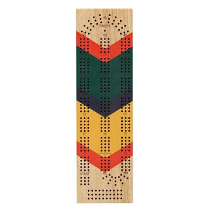 Pacific Shore Games Canoe Cribbage Board Game Set, Cheveron Nautical Print, Continuous 3 Track Travel Cribbage Boards Unique, Wooden Board Games for Adults, 9 Metal Cribbage Pegs, 12 Inches - style: Chevron