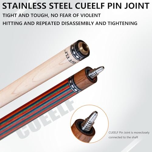 CUEELF Pool Cue Stick Low Deflection Hand-Made Inlay Billiard Cue 58'' Professional Billiard Pool Cue Stick for Adults-12.5mm Tip,3/8 * 8 Joint - color: WD-CM-CAI