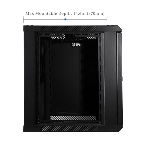 RackPath 9U Wall Mount Network Rack Cabinet – Quiet Cooling Fan, Locking Glass Door, 17.7" Deep (450mm), Removable Locking Side Panels, Fits 19" IT & A/V Equipment - size: 9U