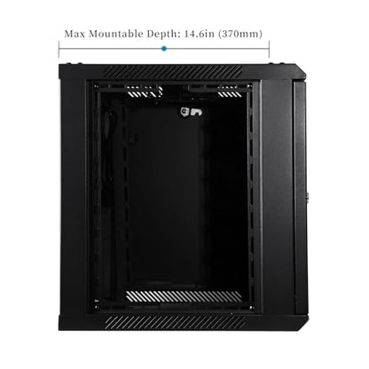 RackPath 9U Wall Mount Network Rack Cabinet – Quiet Cooling Fan, Locking Glass Door, 17.7" Deep (450mm), Removable Locking Side Panels, Fits 19" IT & A/V Equipment - size: 9U