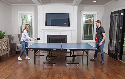JOOLA Inside Professional MDF Indoor Ping Pong Table with Quick Clamp Table Tennis Net and Post Set - 10 Minute Easy Assembly - Tournament Quality - Foldable with Single Player Playback Mode - color: 18mm Blue