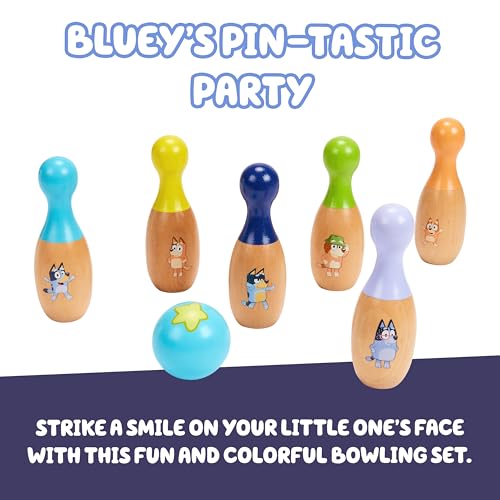Bluey Wooden Bowling Set – Skittle Game with 6 Character Wooden Bowling Pins, Durable Toy for Kids Ages 3+, Indoor & Outdoor Play - style: Bowling Skittles
