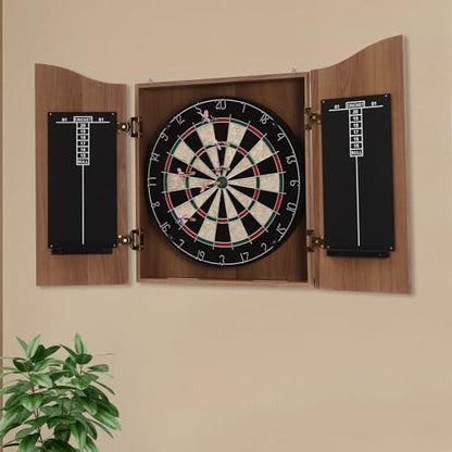 Dartboard Cabinet Set - Self Healing Sisal - Modern Style Printing Treatments- Features Easy Assembly - Includes Six Darts, Scoreboard