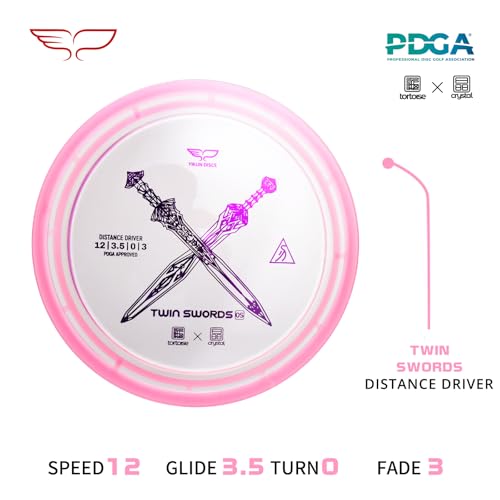 yikundiscs Yikun Twin Swords Understable Distance Driver| Pro Worlds 2025 Limited Edition | Beginner-Friendly Max-Distance Disc | Wind-Resistant & Easy-Glide Control | PDGA Approved 170-175g - color: transparent pink