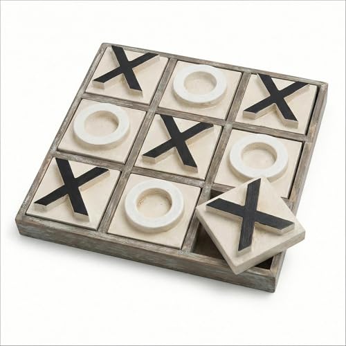JEVERGN 12.6" Large Wooden Tic Tac Toe Game, Rustic Coffee Table Game, Wood Farmhouse Tic Tac Toe Board Game Decor, Family Games for Adult & Kids, Washed Brown - color: Washed Brown