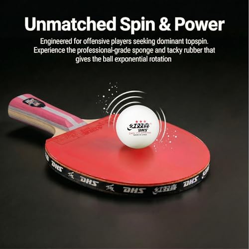 DHS Ping Pong Paddles with Fabric Paddle Cover Case，Sticky Rubber for Max Spin, 7-Ply Wood Table Tennis Racket, Tournament Ready - style: 4006-Penhold