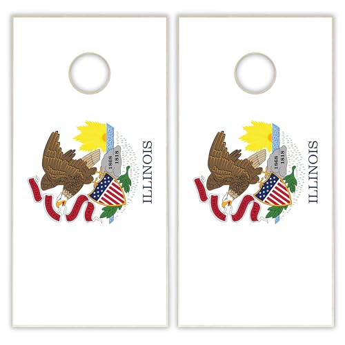 State Flag Solid Wood Regulation Cornhole Set 4 Feet x 2 Feet Includes Set of 8 Bags and Carrying Case with Optional LED Lights and Lamination - style: Illinois