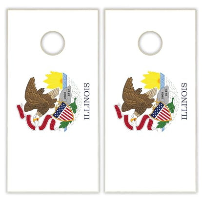 State Flag Solid Wood Regulation Cornhole Set 4 Feet x 2 Feet Includes Set of 8 Bags and Carrying Case with Optional LED Lights and Lamination - style: Illinois