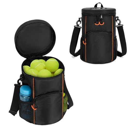 DSLEAF Tennis Ball Bag with Sturdy Bottom, Baseball & Lacrosse Ball Bag with Multiple Pockets and Portable Shoulder Strap for Tennis, Baseball, Lacrosse,Pickle Ball and Table Tennis Training