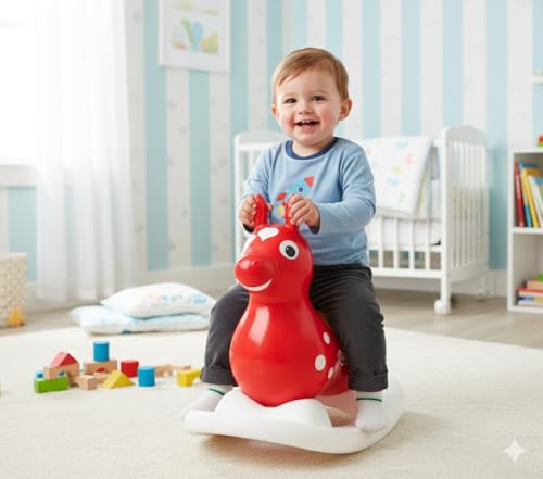 Gymnic Rody with Rocking Base and Saddle (Red Rody & Rocking Base with Saddle) - color: Red Rody & Rocking Base With Saddle