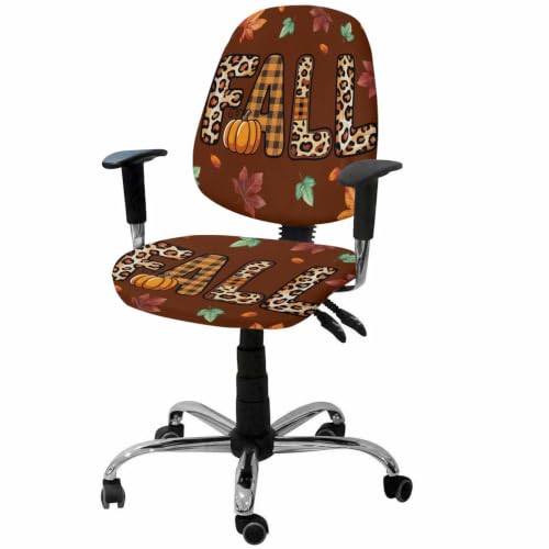 Savannan Office Chair Cover, Leopard Fall Pumpkin Maple Leaf Protective Stretch Elastic Universal Cover for Desk Task Chair,Computer Rotating Chair 1 Pcs Orange and Brown