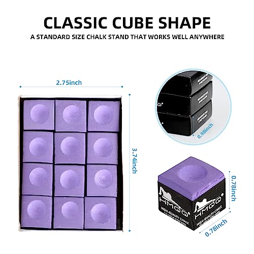 HMQQ Pool Cue Chalk – 12 Pack Billiard Chalk, Low Dust & Anti-Slip Cue Chalk for Smooth, Accurate Shots – 6 Colors Available for Pool Lovers, Home Tables & Clubs - color: Purple