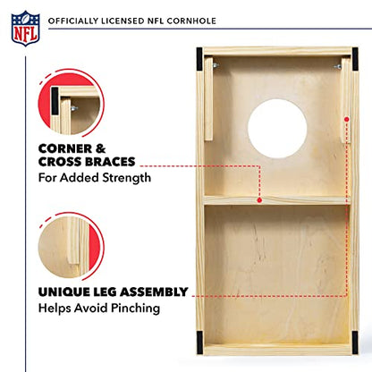 NFL Football Portable Size 1' x 2' Solid Wood Cornhole Set with Direct Print HD Team Graphics – Travel Size