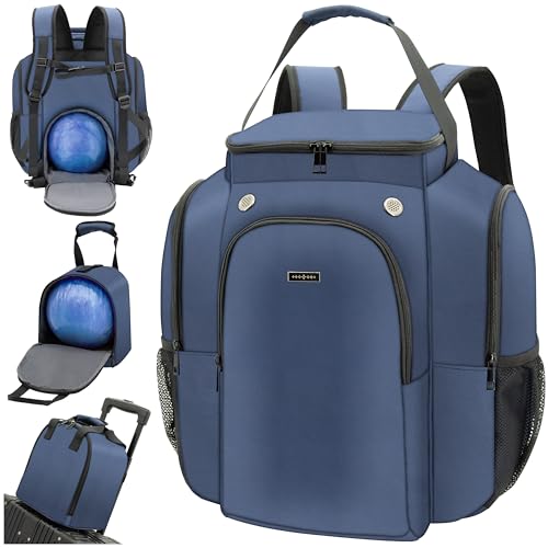 2-Ball Bowling Backpack with Shoe Storage – Heavy Duty Padded Travel Bag - color: Navy