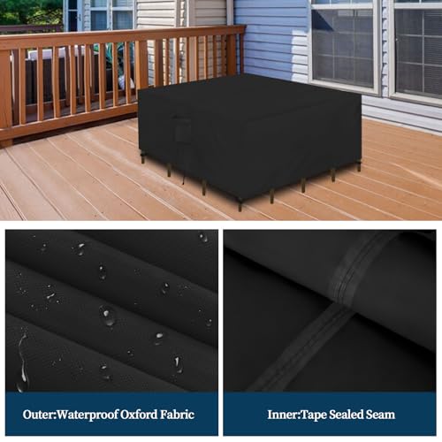 Easy-Going Patio Furniture Set Cover Waterproof Outdoor Square Table Cover with Seal Tape at Seams (49"L x 49"W x 28"H, Black) - color: Black, size: 49"L x 49"W x 28"H