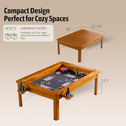 Solid Wood Board Game Coffee Table with Removable Top, 3-in-1 Gaming and Dining Table Includes Play Mat & Detachable Cup Holders, 48" L x 33" W - color: Oak01