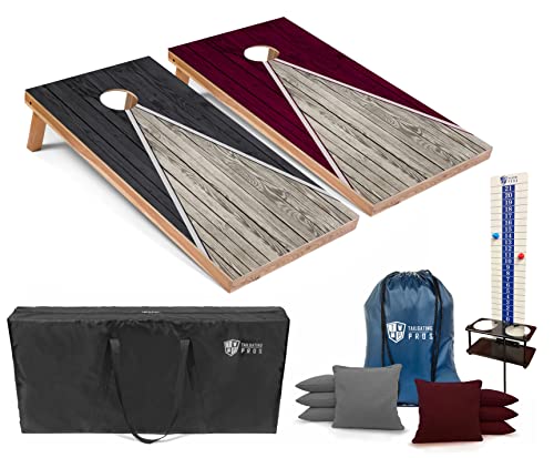 Tailgating Pros Pyramid Cornhole Board Set: Score Keeper, Bean Bags, and Carrying Case- 4'x2' Regulation Corn Hole Toss Game - color: Grey/Maroon