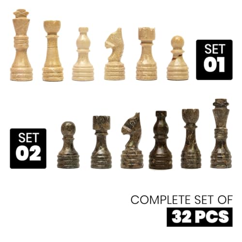 Handcrafted Premium Marble Chess Pieces Set – Elegant 32-Piece Replacement for 12-15 Inch Chess Boards Storage Box (Verona and Grey) - color: Verona and Grey
