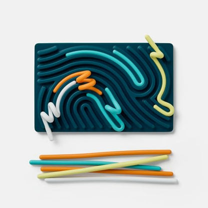 Pushpeel Sensory Activity Board: Silicone Fidget Toy for Calming, Stress, Anxiety, ADHD & Autism | Silent, No Mess | Kids 3+ & Adults | Includes Portable Travel Bag & 11 Strings - color: Spruce