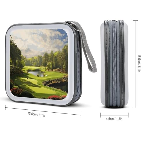 Golf Court DVD Case, 40 Capacity CD Case Holder with Zippers, Portable CD Holder Hard Plastic Disc Cases Personalized DVD Wallet Organizer for Car Home Travel